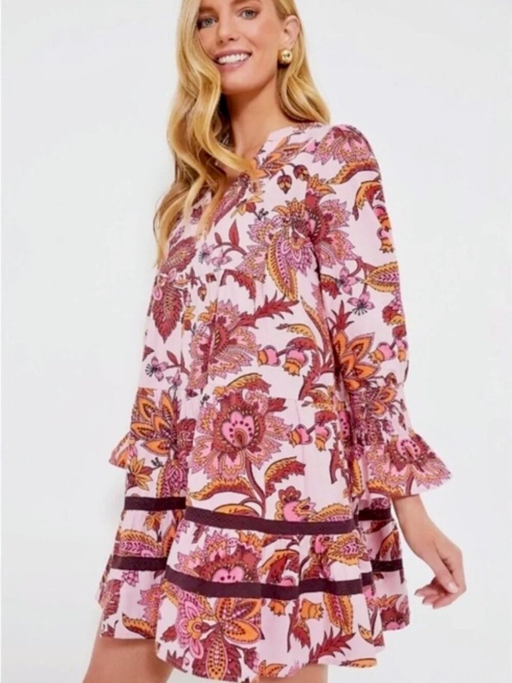 Tuckernuck Callahan Floral Paisley Mini Dress, Pink Orange, Size Small NWT